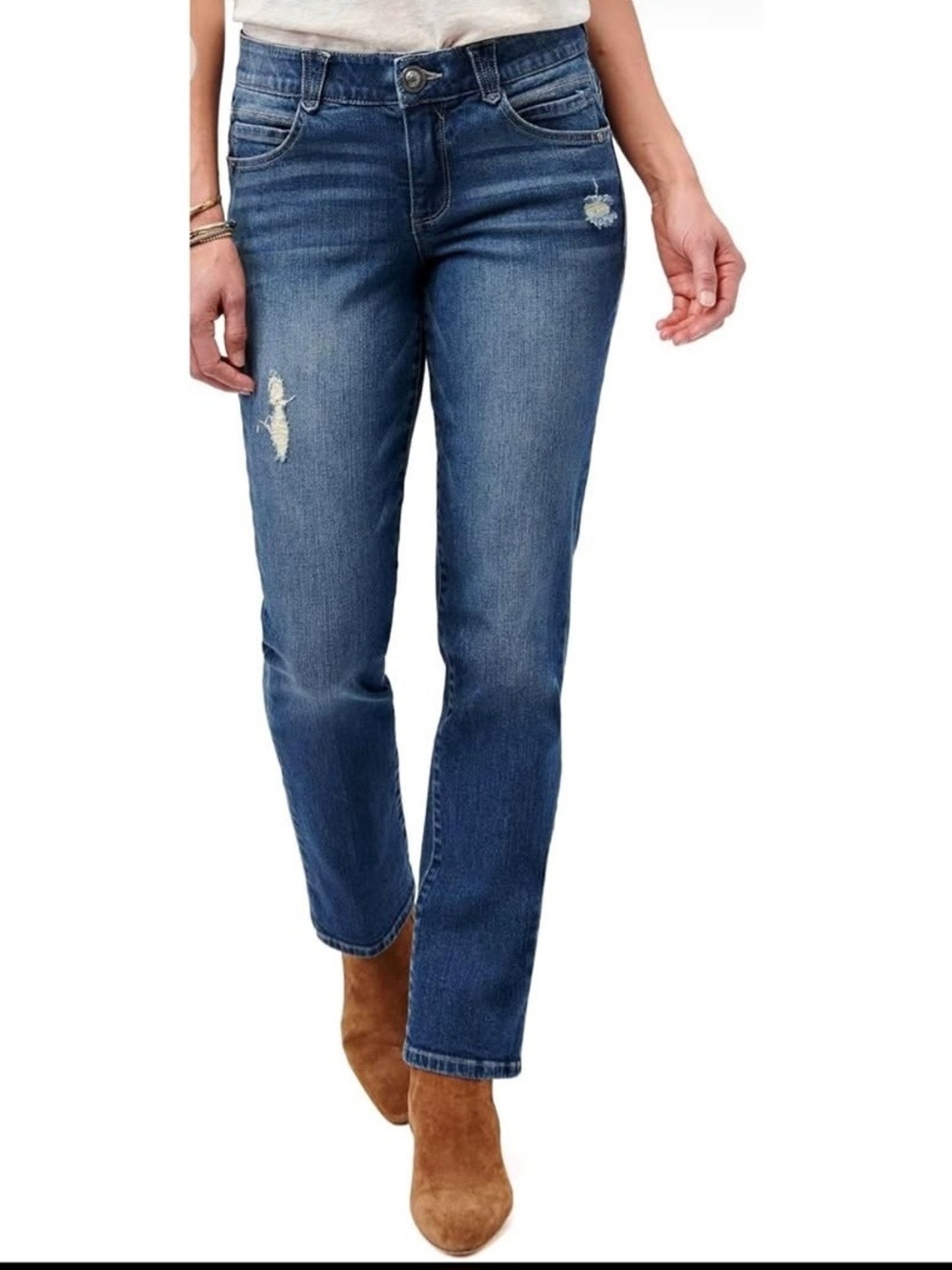 Democracy "Ab"solution Straight Leg Mid-Rise Distressed Jeans